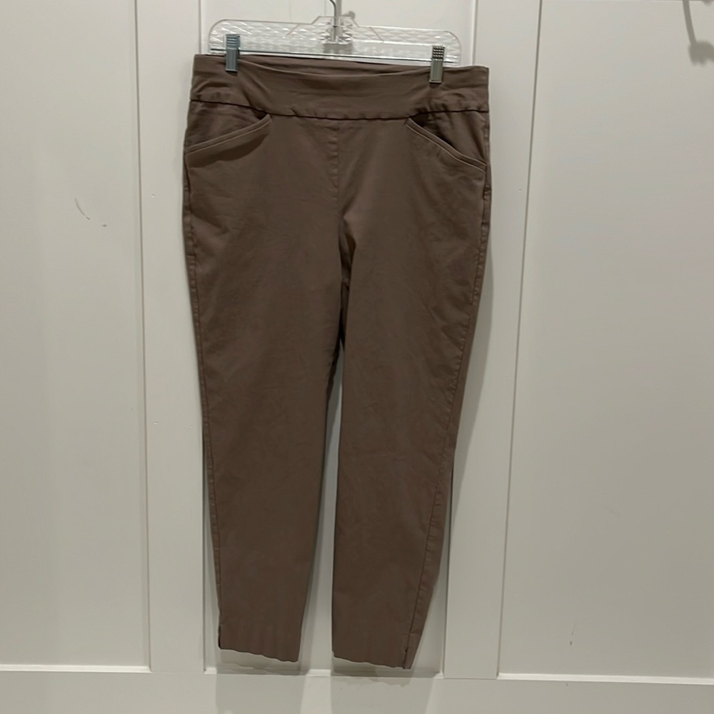 Chico's Cropped Ponte Ankle Pants in Taupe